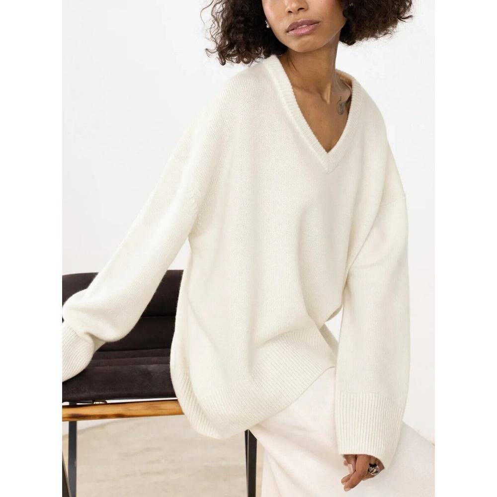 Commense‎ Women's Pullover Sweater Knit V-Neck Long Sleeve White Size Small NWT